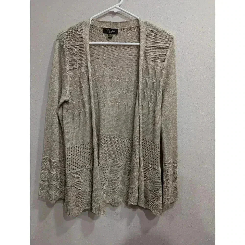 Gold women's knit sweater cardigan by Melissa Paige size PS